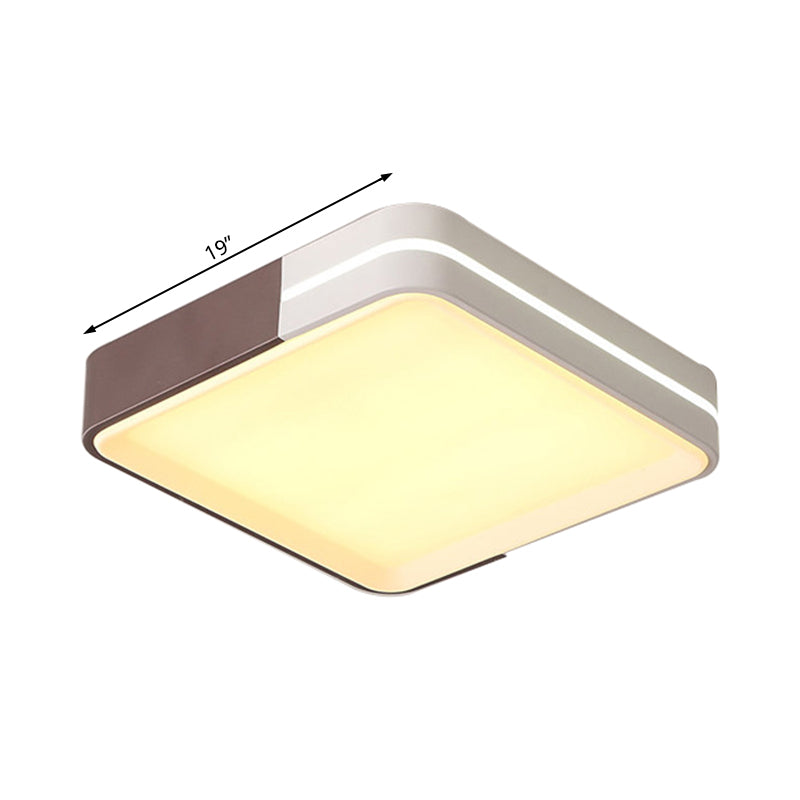 Led Living Room Flush Mount Lamp with Square/Rectangular Acrylic Shade Modernist White Flush Mount Ceiling Light Fixture in White/Warm Light, 19"/38" Wide