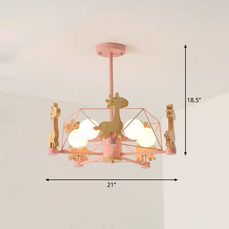 Macaron Cage Soffitto a sospensione Light Metal 4-tead Camera da letto con giraffa in legno Deco