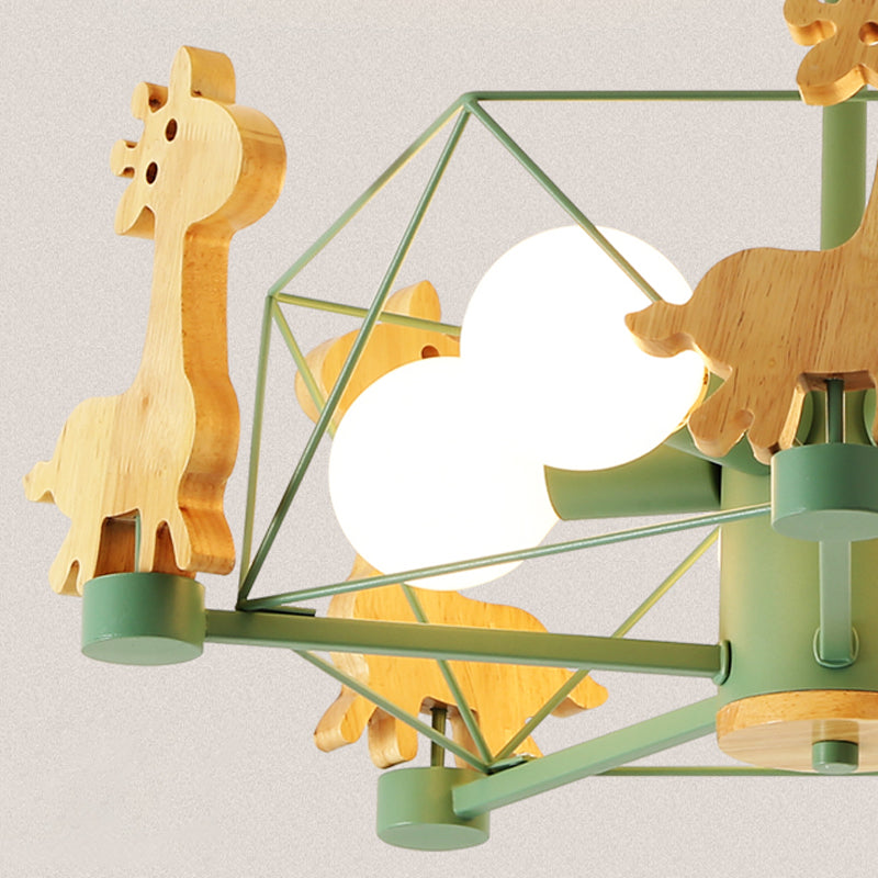 Giraf kroonluchter cartoon houten kleuterschool hangend plafondlicht met draadkooi