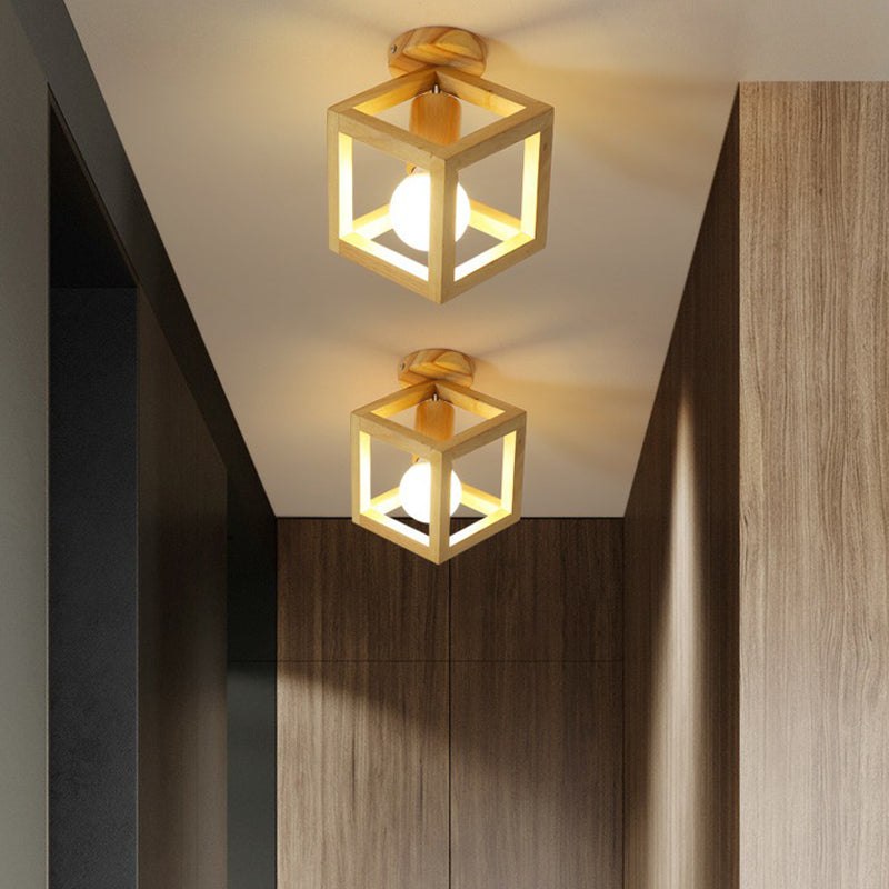 Geometrische gang kleine vlakke mount licht houten 1 kop moderne plafondlamp armatuur