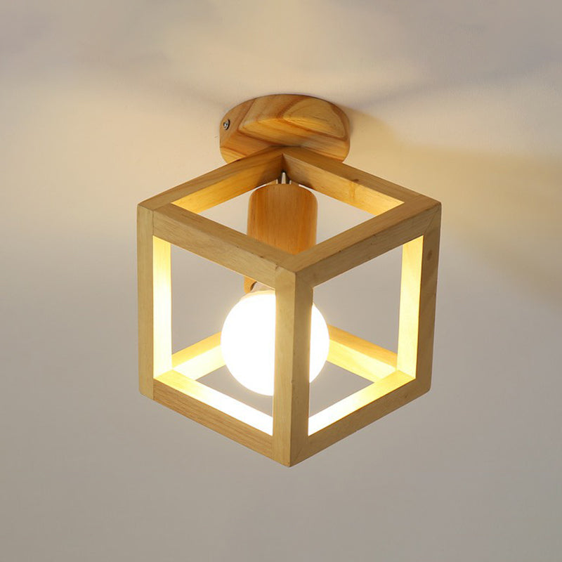 Geometric Corridor Small Flush-Mount Light Wooden 1 Head Modern Ceiling Light Fixture