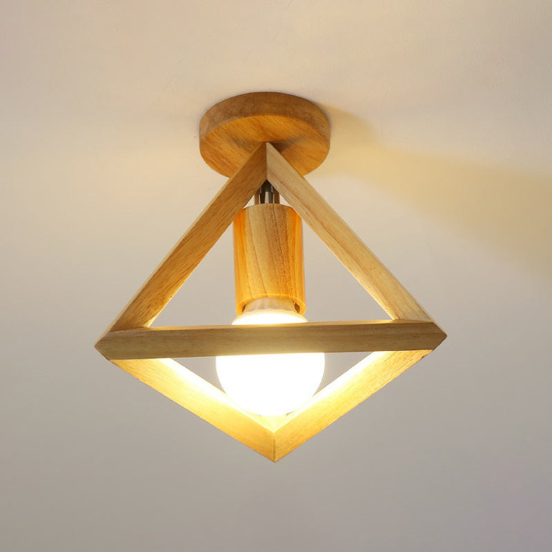 Geometric Corridor Small Flush-Mount Light Wooden 1 Head Modern Ceiling Light Fixture