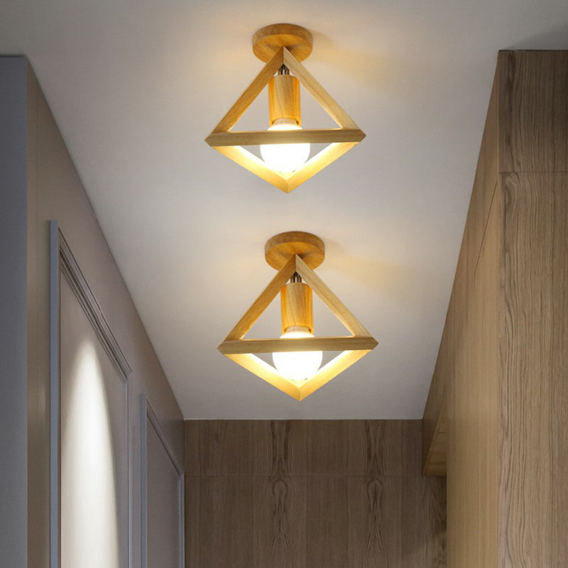 Geometric Corridor Small Flush-Mount Light Wooden 1 Head Modern Ceiling Light Fixture