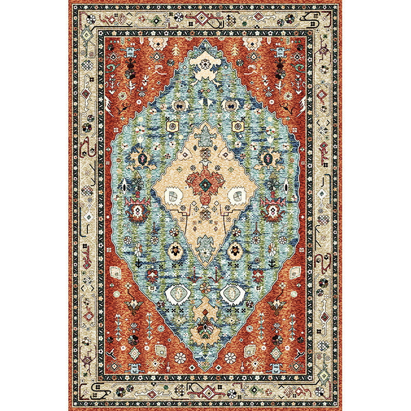 Vintage Living Room Rug Multi Colored Flower Printed Indoor Rug Polyster Easy Care Pet Friendly Carpet