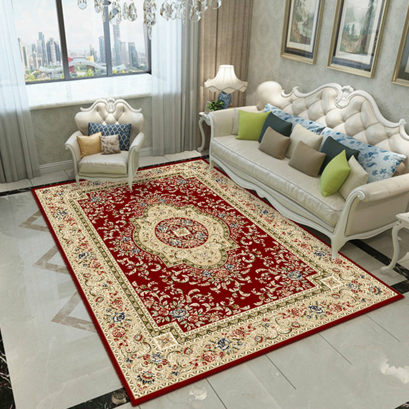 Nostalgia Floral Printed Rug Multi Color Synthetics Indoor Rug Non-Slip Backing Washable Carpet for Parlor