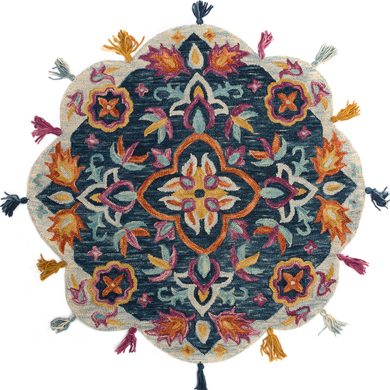 Alfombra de estampado floral tradicional alfombra de lana multicolor alfombra para mascotas alfombra de interior lavable con borla para espacio