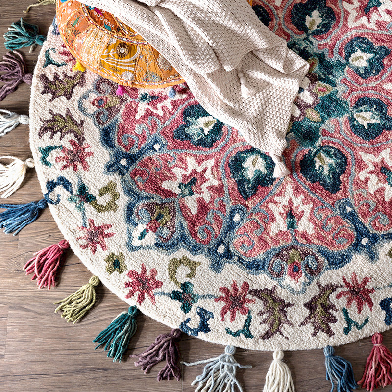 Traditionele bloemen gedrukt tapijt multi-kleuren lamsvlees Gebied Tapijt Petvriendelijke machine Wasbaar binnen Tapijt met kwastje voor kamer