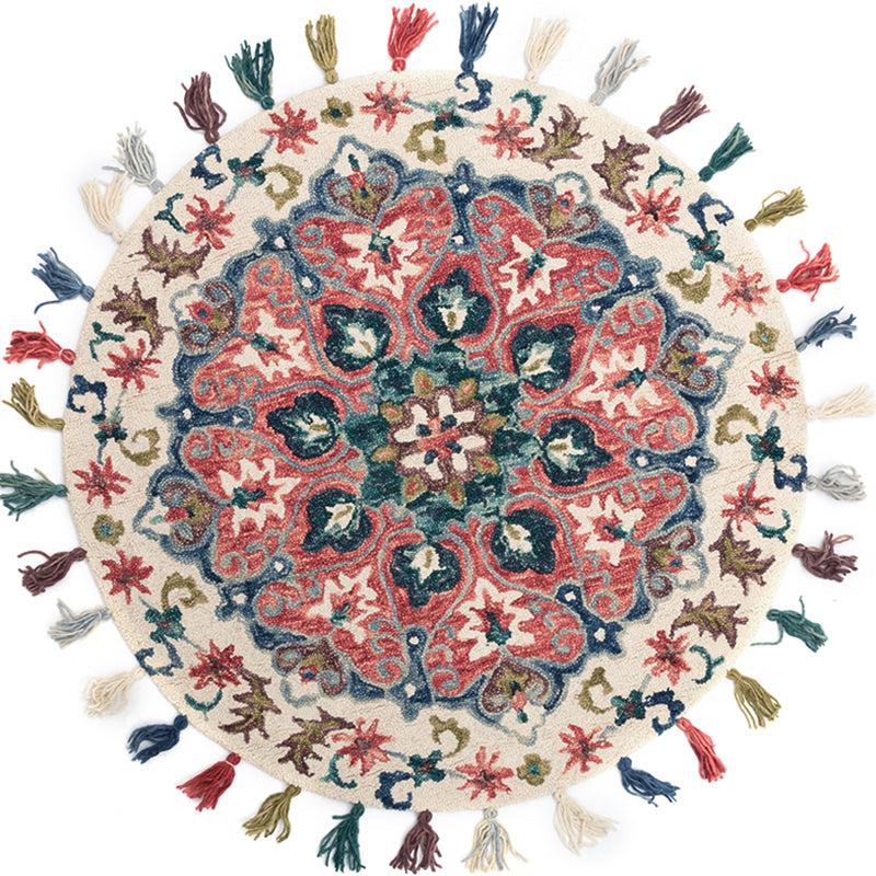 Traditionele bloemen gedrukt tapijt multi-kleuren lamsvlees Gebied Tapijt Petvriendelijke machine Wasbaar binnen Tapijt met kwastje voor kamer