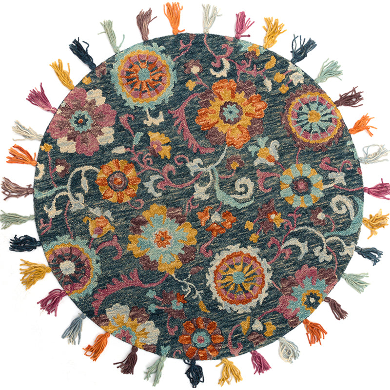 Alfombra de estampado floral tradicional alfombra de lana multicolor alfombra para mascotas alfombra de interior lavable con borla para espacio