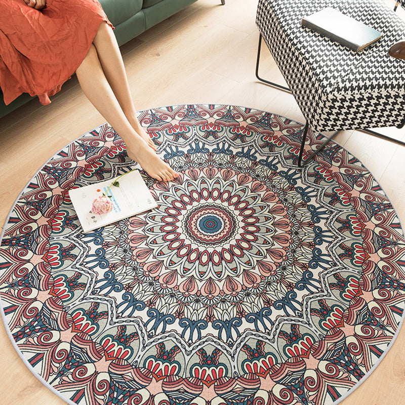 Multi-Colored Shabby Chic Rug Polyster Flower Printed Area Rug Anti-Slip Backing Easy Care Carpet for Living Room