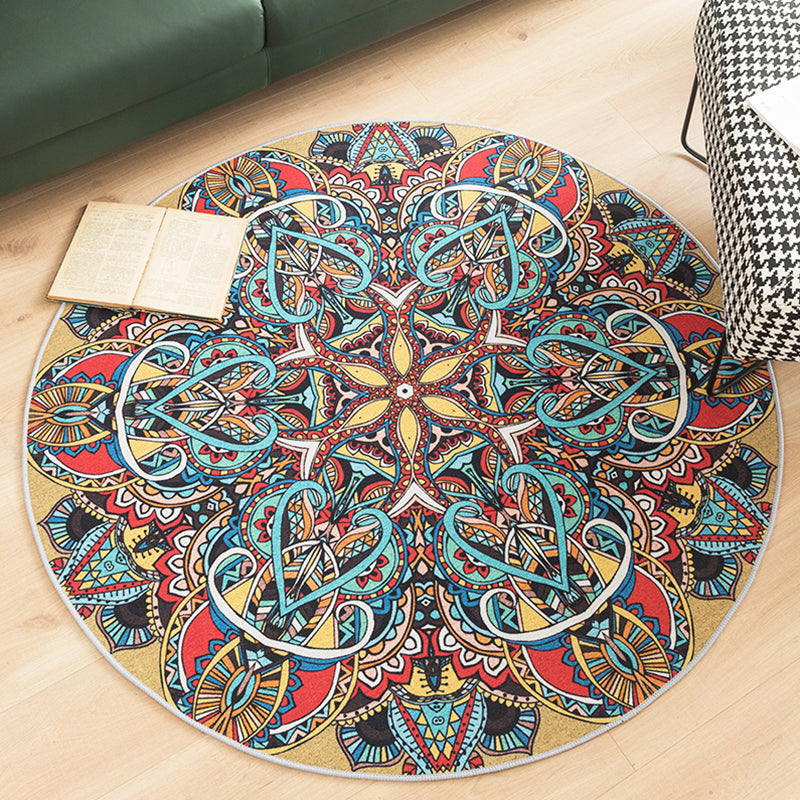 Multi-Colored Shabby Chic Rug Polyster Flower Printed Area Rug Anti-Slip Backing Easy Care Carpet for Living Room