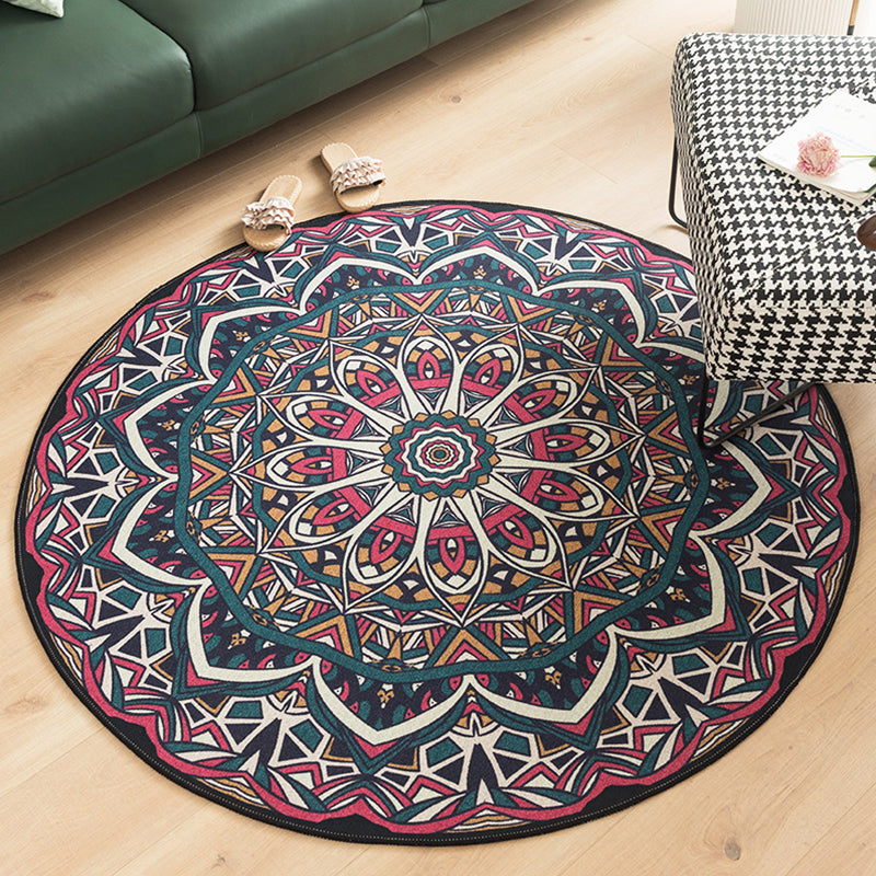 Multi-Colored Shabby Chic Rug Polyster Flower Printed Area Rug Anti-Slip Backing Easy Care Carpet for Living Room