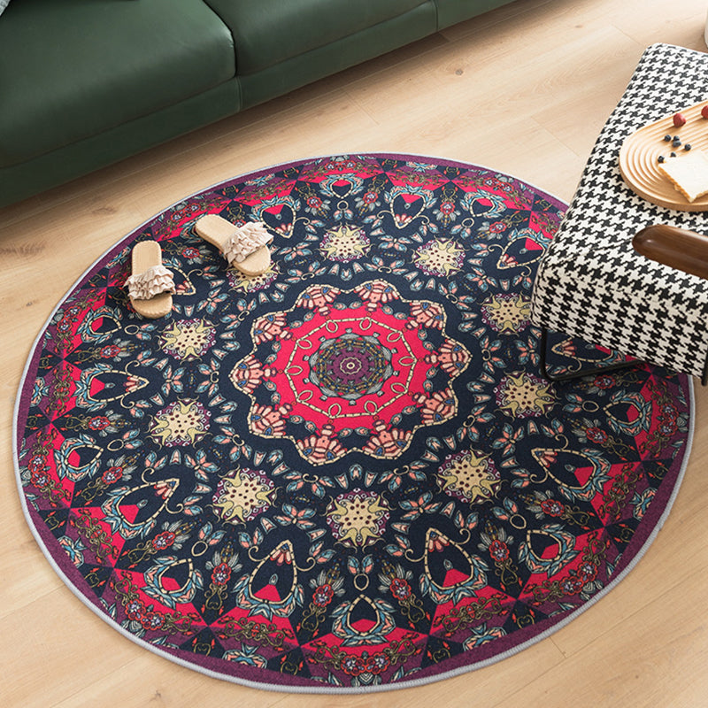 Multi-Colored Shabby Chic Rug Polyster Flower Printed Area Rug Anti-Slip Backing Easy Care Carpet for Living Room