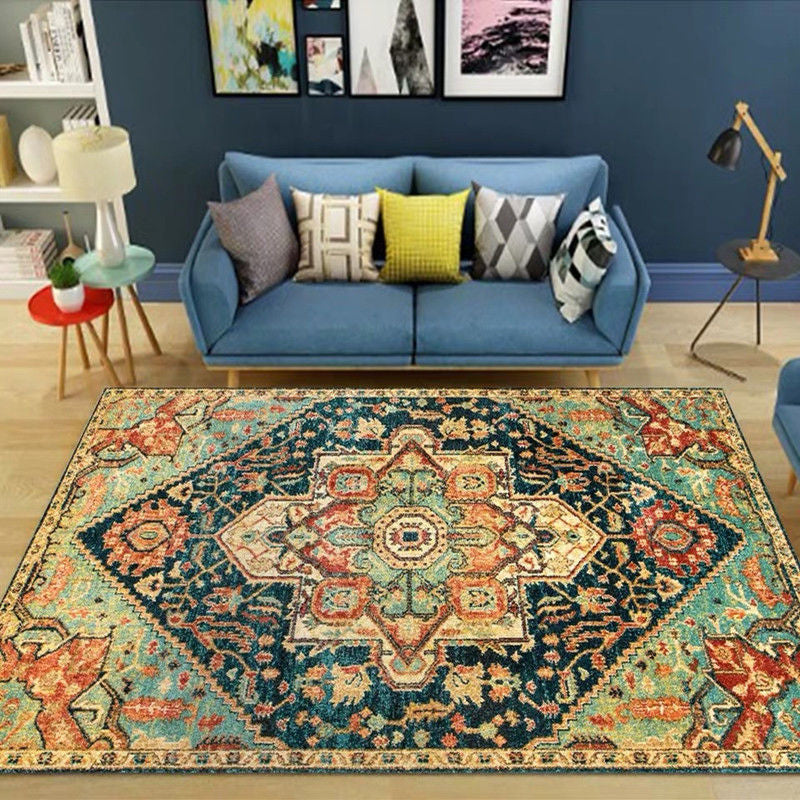 Moroccan Living Room Rug Multi Colored Geometric Pattern Indoor Rug Polyster Anti-Slip Backing Washable Carpet