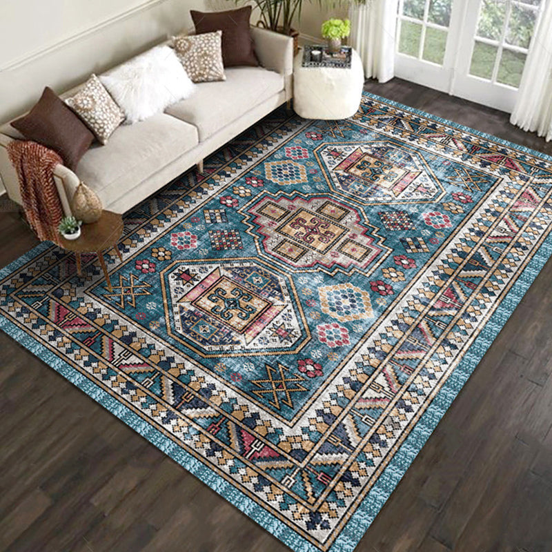 Moroccan Living Room Rug Multi Colored Geometric Pattern Indoor Rug Polyster Anti-Slip Backing Washable Carpet