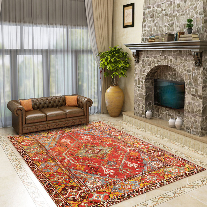 Multicolored Living Room Rug Oriental Geo Patterned Area Carpet Polypropylene Non-Slip Backing Pet Friendly Indoor Rug