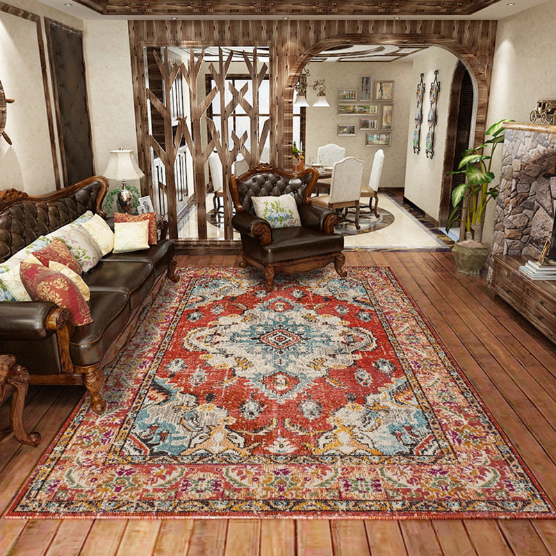 Multicolored Living Room Rug Oriental Geo Patterned Area Carpet Polypropylene Non-Slip Backing Pet Friendly Indoor Rug