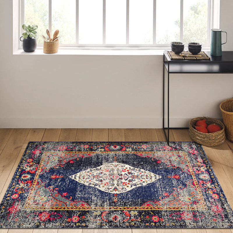 Persian Geometric Pattern Rug Multicolored Synthetics Area Rug Non-Slip Backing Easy Care Indoor Rug for Decor