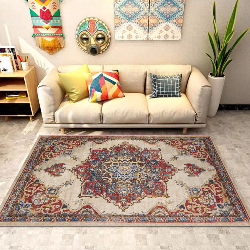 Persian Geometric Pattern Rug Multicolored Synthetics Area Rug Non-Slip Backing Easy Care Indoor Rug for Decor