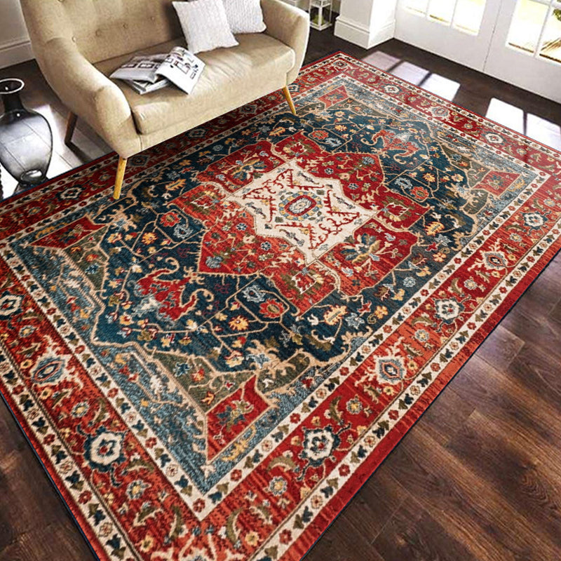 Multicolored Geometric Pattern Rug Polypropylene Retro Area Carpet Anti-Slip Backing Pet Friendly Rug for Home