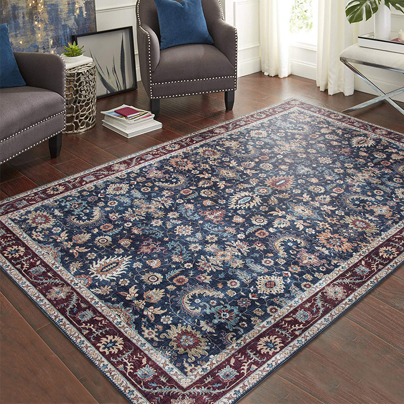 Vintage Living Room Rug Multi Colored Flower Printed Indoor Rug Polyster Pet Friendly Machine Washable Carpet