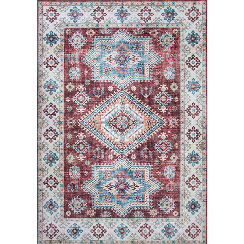 Vintage Living Room Rug Multi Colored Flower Printed Indoor Rug Polyster Pet Friendly Machine Washable Carpet