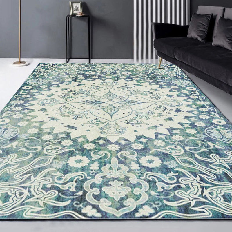 Multi Color Flower Rug Polyster Antique Area Carpet Anti-Slip Backing Pet Friendly Indoor Rug for Living Room