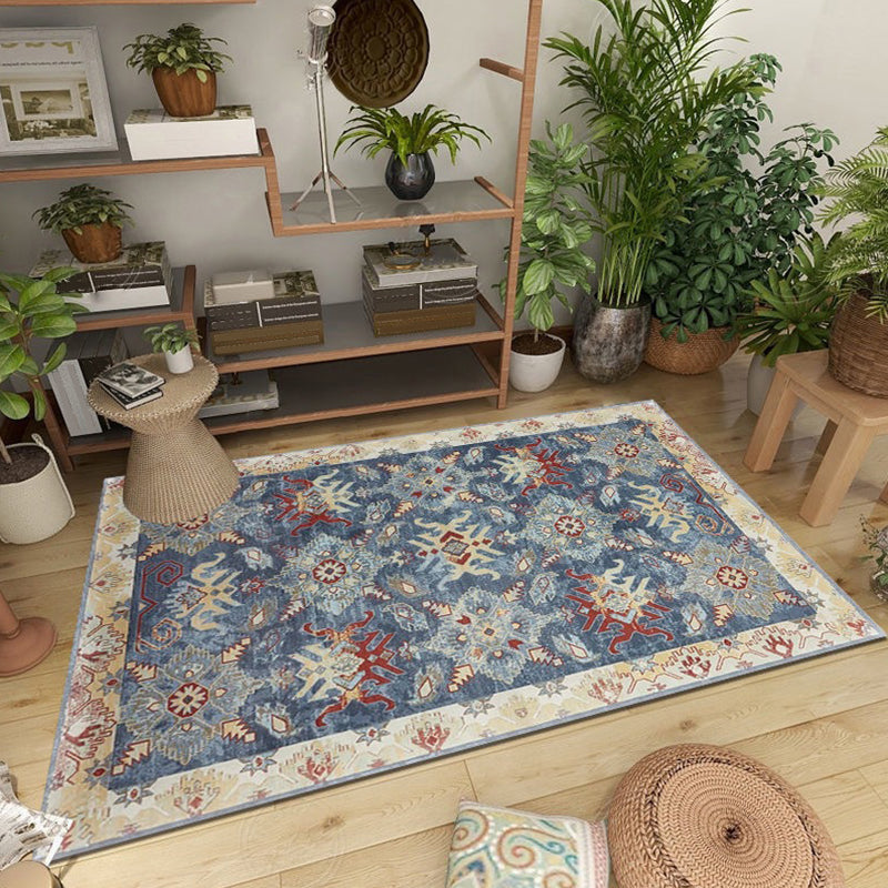 Multi Color Flower Rug Polyster Antique Area Carpet Anti-Slip Backing Pet Friendly Indoor Rug for Living Room