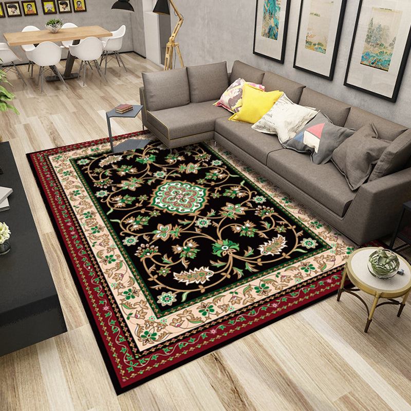 Multi Colored Persian Rug Synthetics Flower Printed Indoor Rug Anti-Slip Backing Pet Friendly Carpet for Decoration