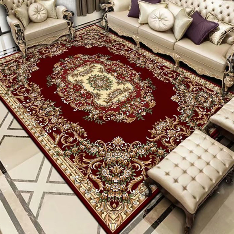 Multi Colored Persian Rug Synthetics Flower Printed Indoor Rug Anti-Slip Backing Pet Friendly Carpet for Decoration