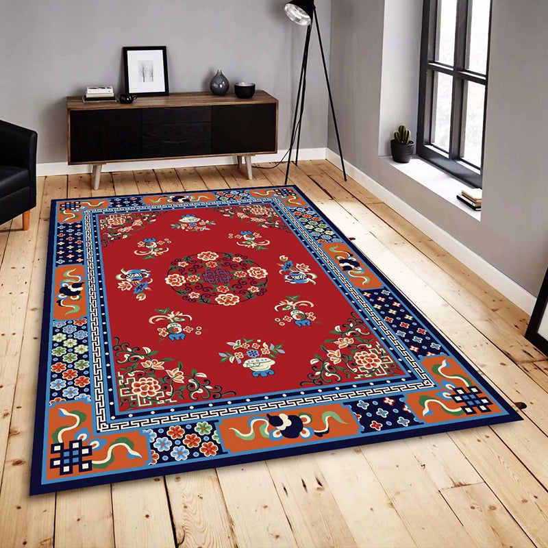 Multi Colored Persian Rug Synthetics Flower Printed Indoor Rug Anti-Slip Backing Pet Friendly Carpet for Decoration