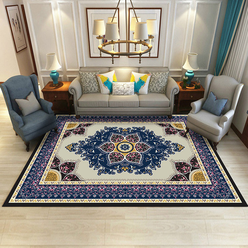 Multi Colored Persian Rug Synthetics Flower Printed Indoor Rug Anti-Slip Backing Pet Friendly Carpet for Decoration