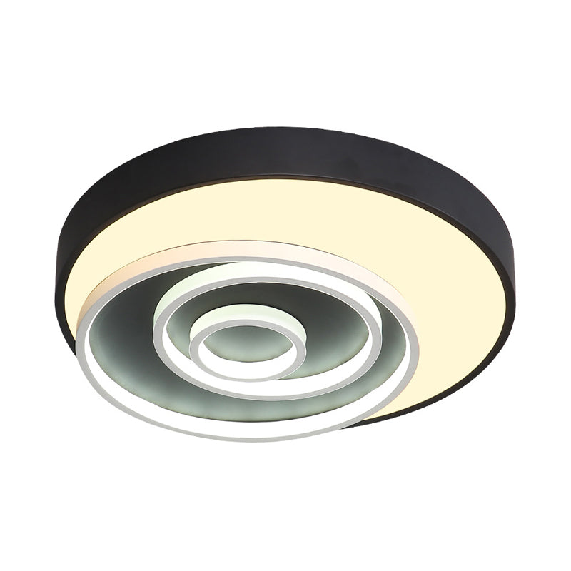 Led Bedroom Flush Mount Lamp with Circle Ring Acrylic Shade Modernist Black Flush Mount Ceiling Light Fixture in White/Warm Light, 16"/19.5" Wide