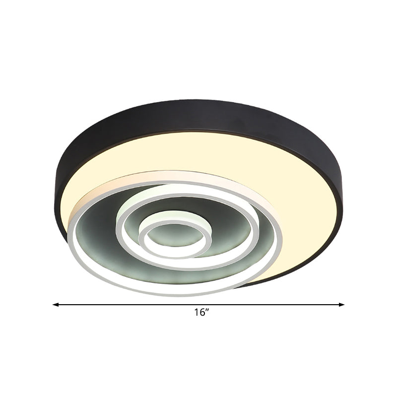 Led Bedroom Flush Mount Lamp with Circle Ring Acrylic Shade Modernist Black Flush Mount Ceiling Light Fixture in White/Warm Light, 16"/19.5" Wide