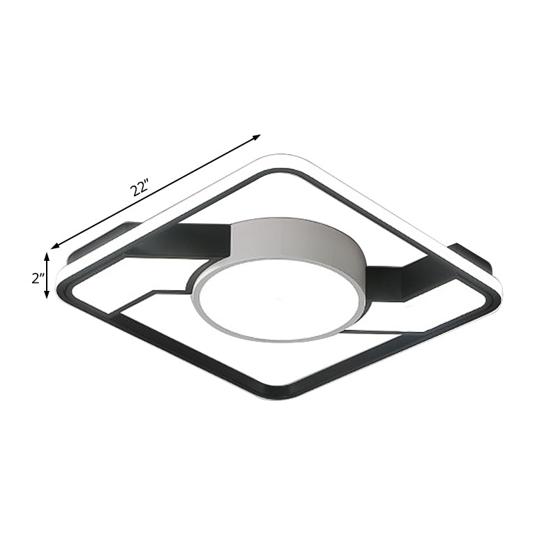 Lámpara LED de montaje empotrado moderna de 18 "/ 22" / 31,5 "de ancho con pantalla acrílica Lámpara de montaje empotrado cuadrada en blanco y negro en luz blanca/cálida