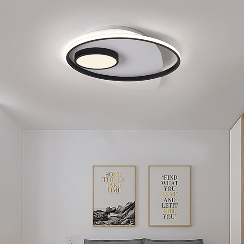 Acryl Ovaal Flush Mount Verlichting Modernist Led 18 "/21.5" /27 " Wide Zwart en Wit Flush Plafond Lamp Armatuur in Wit/Warm Licht