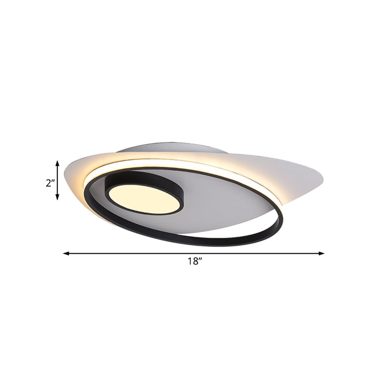 Acrylic Oval Flush Mount Lighting Modernist Led 18"/21.5"/27" Wide Black and White Flush Ceiling Lamp Fixture in White/Warm Light