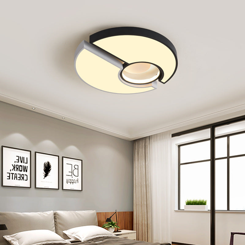 Metal Round Flush Monte Light Modern 19 "/22" Wide Led Black and White Flush Mount Lamp Fixture con Recati Diffuser in White / Warm Light