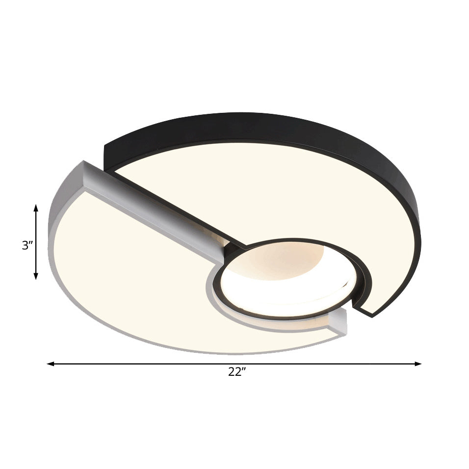 Metal Round Flush Mount Light Modern 19 "/22" Breit Led Schwarz und weiß Flush Mount Lamp mit Einbaudiffusor in Weiß/Warm Licht