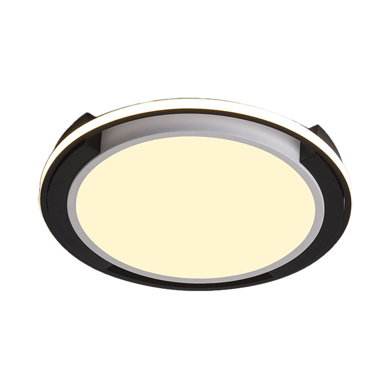 Black Circular Flush Lighting Contemporary Led Metal Flush Mount Light Fixture with Frosted Diffuser in White/Warm Light, 19"/22" Wide