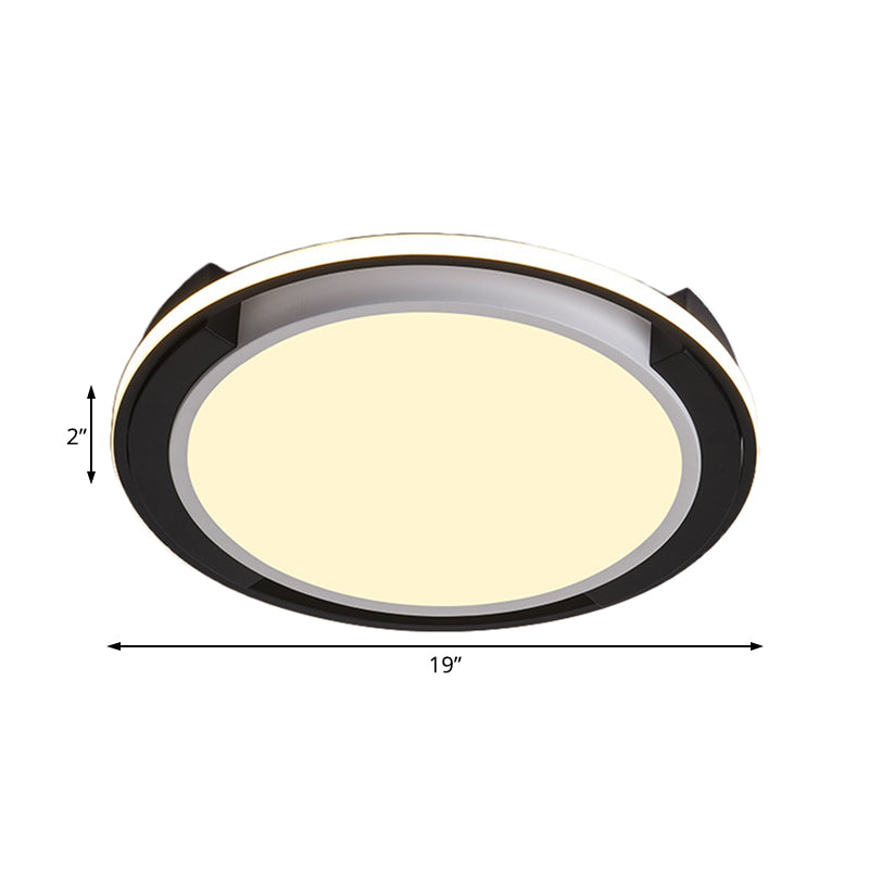 Black Circular Flush Lighting Contemporary Led Metal Flush Mount Light Fixture with Frosted Diffuser in White/Warm Light, 19"/22" Wide