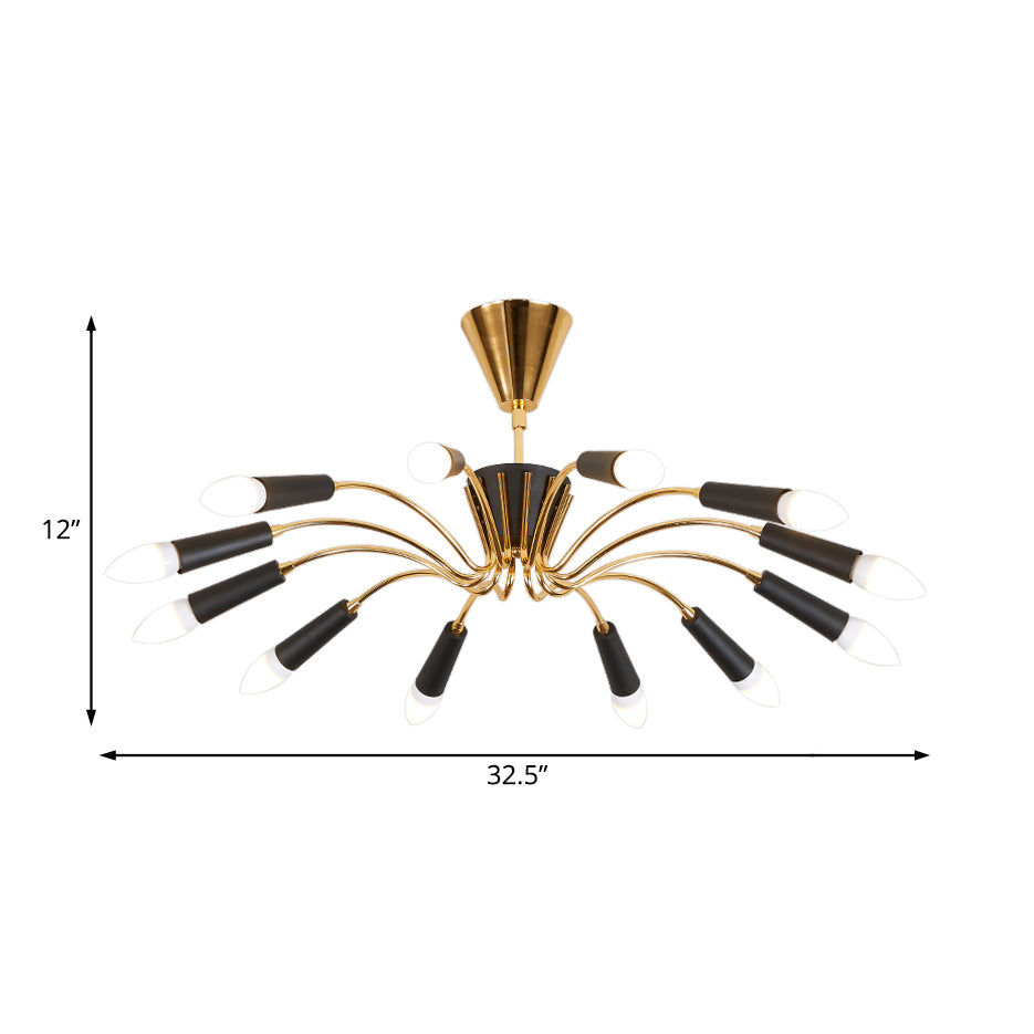 Gold Radial Chandelier Lighting Modernist Multi Lights Metal Hanging Lamp with Curved Arm