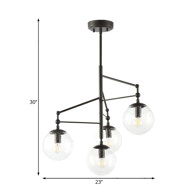 Globe Clear Frosted Glass Chandelier Contemporary 4 Lights Black Hanging Light Fixture