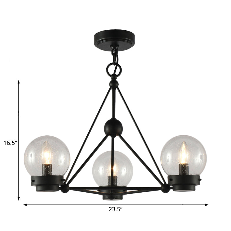 Ball soggiorno lampadario ciondolo a ciondolo trasparente vetro glassati 3 luci moderne luce soffitto appesa in nero con design a triangolo