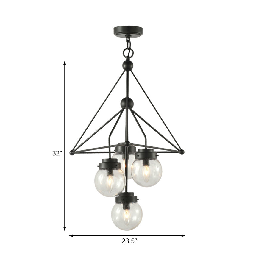 Global Clear Glass Pendant Chandelier with Triangle Design Modernist 4 Lights Black Hanging Light Fixture