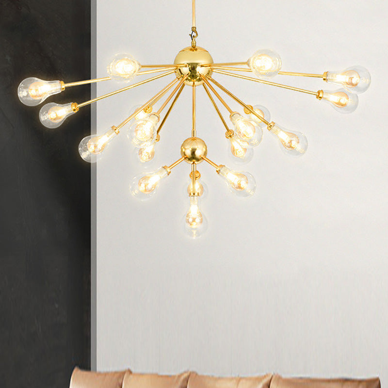 Sputnik Metal Chandelier Pendant with Clear Glass Bulb Shade Modern Multi Lights Gold Led Hanging Light Fixture