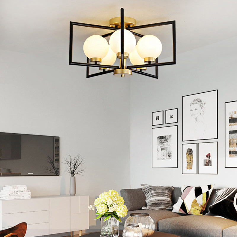 5 Luci Rettangolo Flush Light Fixture Tradizionale Vetro Bianco Soffitto Mount per Soggiorno