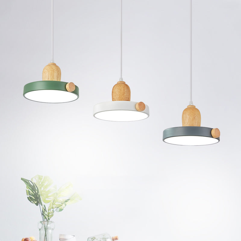 Nordic Pot Lid LED Pendant Lamp Acrylic 3-Head Dining Room Multi Ceiling Light in White and Wood