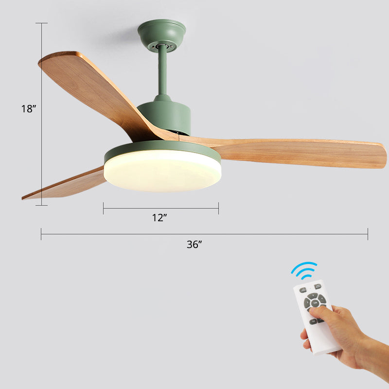 Éclair de ventilateur de pendentif à LED en forme de disque acrylique LAMPE DE MONT SEMI-FUX NORDIQUE avec 3 lames en bois