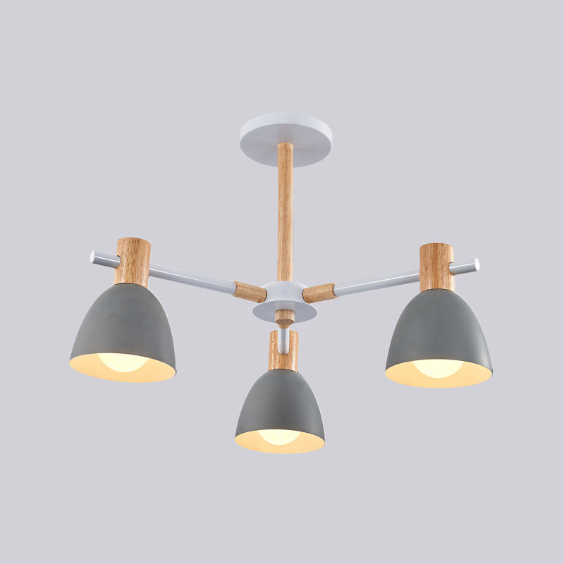 Bell -vormige woonkamer kroonluchter metalen macaron -stijl plafond hang licht met houten accenten